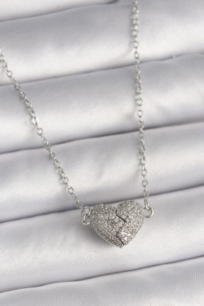 316l çelik Gümüş Renk Zirkon Taşlı Mıknatıslı Kalp Model Kadın Kolye 316l çelik Gümüş Renk Zirkon Taşlı Mıknatıslı Kalp Model Kadın Kolye