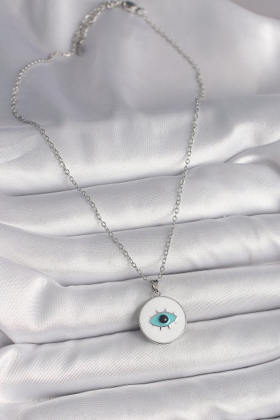 316l çelik Gümüş Renk Zincir Beyaz Mineli Turkuaz Göz İşleme Model Kadın Kolye 316l çelik Gümüş Renk Zincir Beyaz Mineli Turkuaz Göz İşleme Model Kadın Kolye