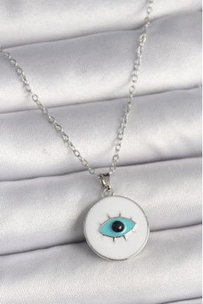 316l çelik Gümüş Renk Zincir Beyaz Mineli Turkuaz Göz İşleme Model Kadın Kolye 316l çelik Gümüş Renk Zincir Beyaz Mineli Turkuaz Göz İşleme Model Kadın Kolye