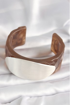 Kahverengi Mermer Desen Akrilik Plastik Gümüş Oval Plaka Model Vintage Kadın Bilezik Kahverengi Mermer Desen Akrilik Plastik Gümüş Oval Plaka Model Vintage Kadın Bilezik