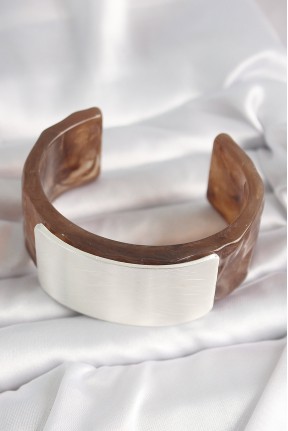 Kahverengi Mermer Desen Akrilik Plastik Gümüş Dikdörtgen Plaka Vintage Kadın Bilezik Kahverengi Mermer Desen Akrilik Plastik Gümüş Dikdörtgen Plaka Vintage Kadın Bilezik