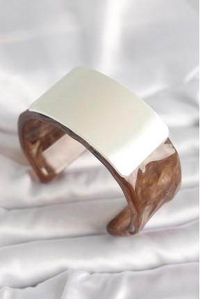 Kahverengi Mermer Desen Akrilik Plastik Gümüş Dikdörtgen Plaka Vintage Kadın Bilezik Kahverengi Mermer Desen Akrilik Plastik Gümüş Dikdörtgen Plaka Vintage Kadın Bilezik