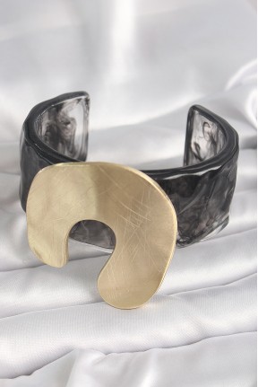 Siyah Mermer Desen Akrilik Plastik Gold Nal Model Plaka Vintage Kadın Bilezik Siyah Mermer Desen Akrilik Plastik Gold Nal Model Plaka Vintage Kadın Bilezik