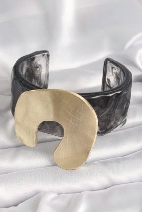 Siyah Mermer Desen Akrilik Plastik Gold Nal Model Plaka Vintage Kadın Bilezik Siyah Mermer Desen Akrilik Plastik Gold Nal Model Plaka Vintage Kadın Bilezik
