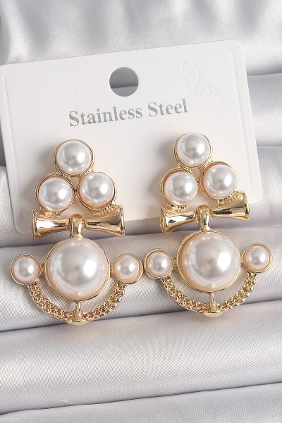 Pirinç Gold Renk İncili çapa Model Kadın Küpe Pirinç Gold Renk İncili çapa Model Kadın Küpe