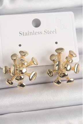 Pirinç Gold Renk Virüs Figür Model Kadın Küpe Pirinç Gold Renk Virüs Figür Model Kadın Küpe