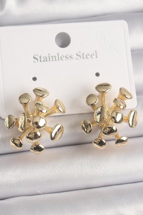 Pirinç Gold Renk Virüs Figür Model Kadın Küpe Pirinç Gold Renk Virüs Figür Model Kadın Küpe