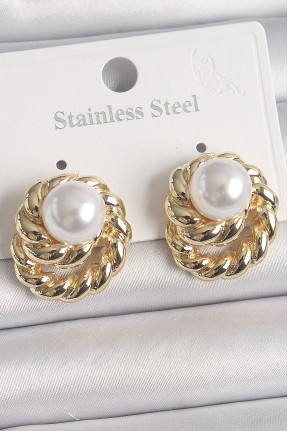 Pirinç Gold Renk İncili Sarmal Burgu Model Kadın Küpe Pirinç Gold Renk İncili Sarmal Burgu Model Kadın Küpe