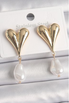 Pirinç Gold Renk Kalp Model Sallantı İnci Damla Model Kadın Küpe Pirinç Gold Renk Kalp Model Sallantı İnci Damla Model Kadın Küpe