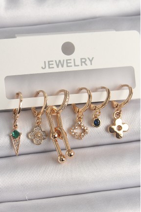 Pirinç Gold Renk çoklu Figür Kadın Küpe Seti Pirinç Gold Renk çoklu Figür Kadın Küpe Seti