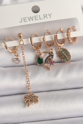 Pirinç Gold Renk Sallantı Zirkon Taşlı Ağaç Figür Kadın Küpe Seti Pirinç Gold Renk Sallantı Zirkon Taşlı Ağaç Figür Kadın Küpe Seti