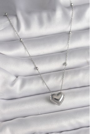 316l çelik Gümüş Renk Topçuk Detay Zincir Kalp Model Kadın Kolye 316l çelik Gümüş Renk Topçuk Detay Zincir Kalp Model Kadın Kolye