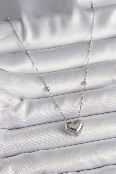 316l çelik Gümüş Renk Topçuk Detay Zincir Kalp Model Kadın Kolye 316l çelik Gümüş Renk Topçuk Detay Zincir Kalp Model Kadın Kolye