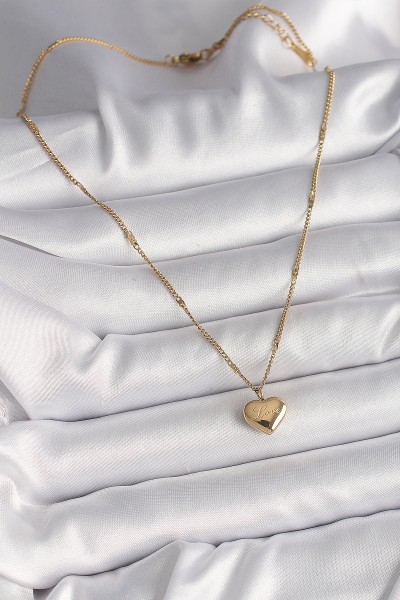 316l çelik Gold Renk Zincir Love İşlemeli Kalp Figür Kadın Kolye 316l çelik Gold Renk Zincir Love İşlemeli Kalp Figür Kadın Kolye