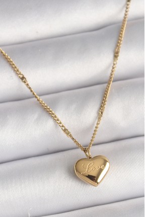 316l çelik Gold Renk Zincir Love İşlemeli Kalp Figür Kadın Kolye 316l çelik Gold Renk Zincir Love İşlemeli Kalp Figür Kadın Kolye