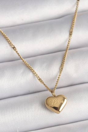 316l çelik Gold Renk Zincir Love İşlemeli Kalp Figür Kadın Kolye 316l çelik Gold Renk Zincir Love İşlemeli Kalp Figür Kadın Kolye