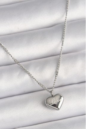 316l çelik Gümüş Renk Zincir Love İşleme Kalp Figür Kadın Kolye 316l çelik Gümüş Renk Zincir Love İşleme Kalp Figür Kadın Kolye