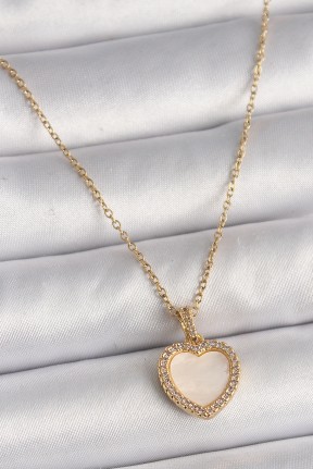 316l çelik Gold Renk Zincir Zirkon Taşlı Beyaz Mineli Kalp Model Kadın Kolye 316l çelik Gold Renk Zincir Zirkon Taşlı Beyaz Mineli Kalp Model Kadın Kolye