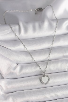 316l çelik Gümüş Renk Zincir Zirkon Taşlı Beyaz Mineli Kalp Model Kadın Kolye 316l çelik Gümüş Renk Zincir Zirkon Taşlı Beyaz Mineli Kalp Model Kadın Kolye