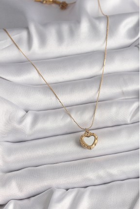 316l çelik Gold Renk Zincir Sedefli Kalp Model Kadın Kolye