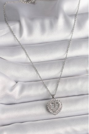 316l çelik Gümüş Renk Zincir Zirkon Taşlı Kalp Model Kadın Kolye 316l çelik Gümüş Renk Zincir Zirkon Taşlı Kalp Model Kadın Kolye