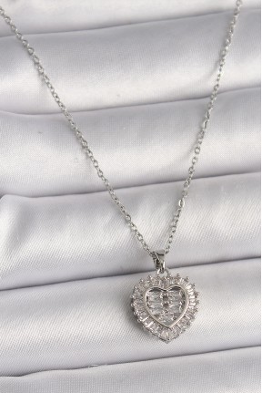 316l çelik Gümüş Renk Zincir Zirkon Taşlı Kalp Model Kadın Kolye 316l çelik Gümüş Renk Zincir Zirkon Taşlı Kalp Model Kadın Kolye