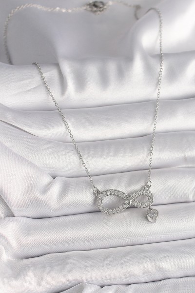 316l çelik Gümüş Renk Zincir Zirkon Taşlı Sonsuzluk Model Taşlı Kalp Detay Kadın Kolye 316l çelik Gümüş Renk Zincir Zirkon Taşlı Sonsuzluk Model Taşlı Kalp Detay Kadın Kolye