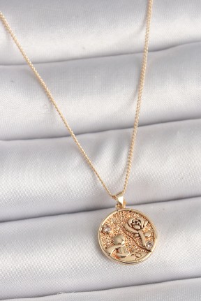 Pirinç Gold Renk Zirkon Taş Detaylı Gül İşleme Madalyon Model Kadın Kolye Pirinç Gold Renk Zirkon Taş Detaylı Gül İşleme Madalyon Model Kadın Kolye
