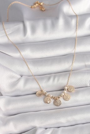 Pirinç Gold Renk 5'li Osmanlı Tuğra Figür İnci Detay Kadın Kolye Pirinç Gold Renk 5'li Osmanlı Tuğra Figür İnci Detay Kadın Kolye