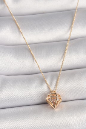 Pirinç Gold Renk 3d Zirkon Taşlı Elmas Model Kadın Kolye Pirinç Gold Renk 3d Zirkon Taşlı Elmas Model Kadın Kolye