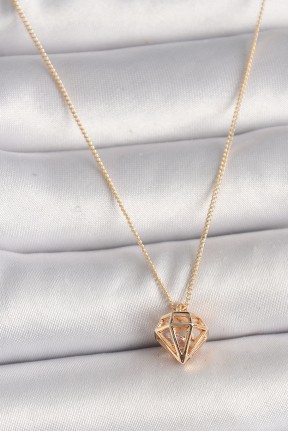 Pirinç Gold Renk 3d Zirkon Taşlı Elmas Model Kadın Kolye Pirinç Gold Renk 3d Zirkon Taşlı Elmas Model Kadın Kolye