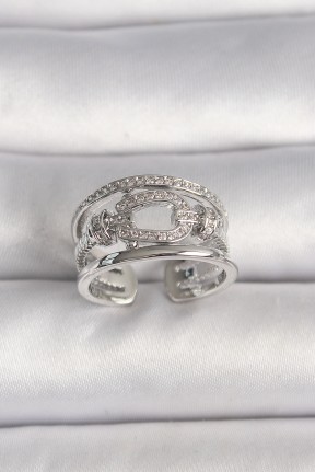 Pirinç Gümüş Renk Ayarlanabilir Zirkon Taşlı Gemici Düğüm Model Kadın Yüzük Pirinç Gümüş Renk Ayarlanabilir Zirkon Taşlı Gemici Düğüm Model Kadın Yüzük