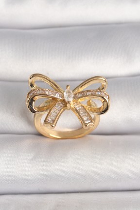 Pirinç Gold Renk Ayarlanabilir Zirkon Taşlı Kurdele Model Kadın Yüzük Pirinç Gold Renk Ayarlanabilir Zirkon Taşlı Kurdele Model Kadın Yüzük