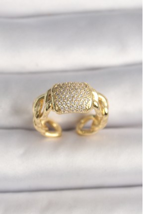 Pirinç Gold Renk Ayarlanabilir Zirkon Taşlı Kadın Yüzük Pirinç Gold Renk Ayarlanabilir Zirkon Taşlı Kadın Yüzük