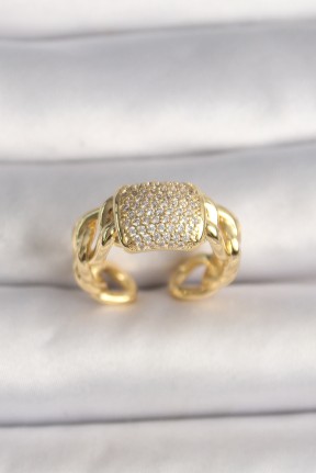 Pirinç Gold Renk Ayarlanabilir Zirkon Taşlı Kadın Yüzük Pirinç Gold Renk Ayarlanabilir Zirkon Taşlı Kadın Yüzük