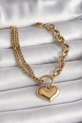 316l çelik Gold Renk 2'li Zincir Model Kalp Figür Kadın Bileklik 316l çelik Gold Renk 2'li Zincir Model Kalp Figür Kadın Bileklik
