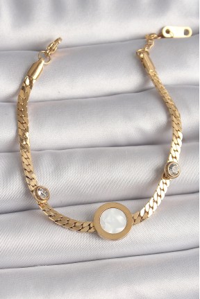 316l çelik Gold Renk Yassı Zincir Model Zirkon Taş Detaylı Beyaz Mineli Madalyon Model Kadın Bileklik 316l çelik Gold Renk Yassı Zincir Model Zirkon Taş Detaylı Beyaz Mineli Madalyon Model Kadın Bileklik