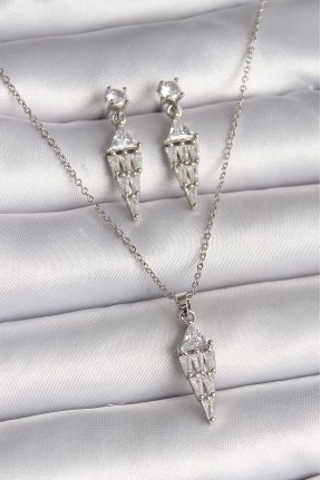 316l çelik Gümüş Renk Zincir Sallantı Zirkon Taş Model Kadın Kolye Küpe Seti 316l çelik Gümüş Renk Zincir Sallantı Zirkon Taş Model Kadın Kolye Küpe Seti