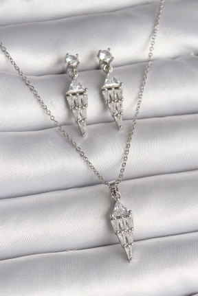 316l çelik Gümüş Renk Zincir Sallantı Zirkon Taş Model Kadın Kolye Küpe Seti 316l çelik Gümüş Renk Zincir Sallantı Zirkon Taş Model Kadın Kolye Küpe Seti