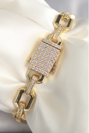Pirinç Gold Renk Zirkon Taş Detaylı Kare Zincir Model Xuping Vip Exculusive Seri Kadın Bileklik Pirinç Gold Renk Zirkon Taş Detaylı Kare Zincir Model Xuping Vip Exculusive Seri Kadın Bileklik