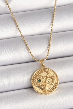 316l çelik Gold Renk Topçuk Zincir Yılan İşlemeli Zirkon Taş Detaylı Madalyon Model Kadın Kolye 316l çelik Gold Renk Topçuk Zincir Yılan İşlemeli Zirkon Taş Detaylı Madalyon Model Kadın Kolye