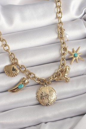 316l çelik Gold Renk Zincir Sallantılı çoklu Figür Model Kadın Kolye