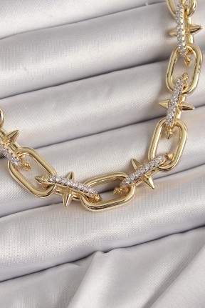Pirinç Gold Renk Zirkon Taşlı Dikenli Halka Model Vip Exculusive Seri Kadın Kolye Pirinç Gold Renk Zirkon Taşlı Dikenli Halka Model Vip Exculusive Seri Kadın Kolye