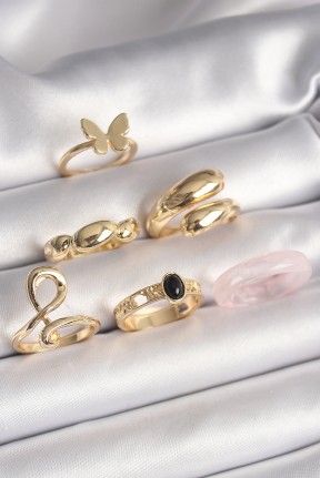 Pirinç Gold Renk Kelebek Figür Sarmal Model 6'lı Kadın Yüzük Seti Pirinç Gold Renk Kelebek Figür Sarmal Model 6'lı Kadın Yüzük Seti