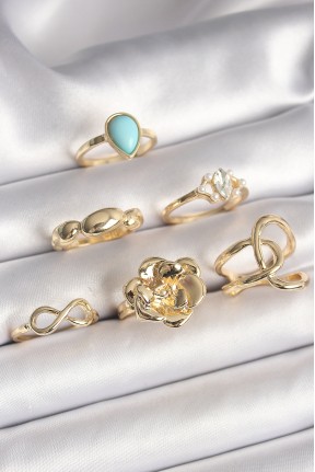 Pirinç Gold Renk çiçek Model Model Sonsuzluk Zirkon Taş Detaylı 6'lı Kadın Yüzük Seti Pirinç Gold Renk çiçek Model Model Sonsuzluk Zirkon Taş Detaylı 6'lı Kadın Yüzük Seti