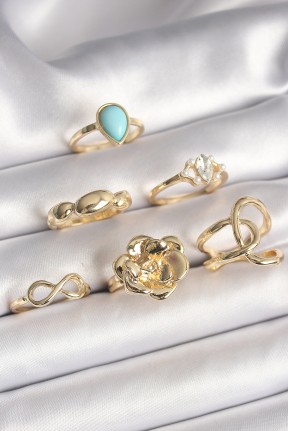 Pirinç Gold Renk çiçek Model Model Sonsuzluk Zirkon Taş Detaylı 6'lı Kadın Yüzük Seti Pirinç Gold Renk çiçek Model Model Sonsuzluk Zirkon Taş Detaylı 6'lı Kadın Yüzük Seti