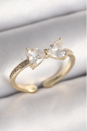 Pirinç Gold Renk Zirkon Taşlı Kalp Fiyonk Model Kadın Yüzük Pirinç Gold Renk Zirkon Taşlı Kalp Fiyonk Model Kadın Yüzük