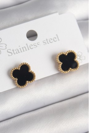 316l çelik Gold Renk Siyah Yonca Model Kadın Küpe 316l çelik Gold Renk Siyah Yonca Model Kadın Küpe