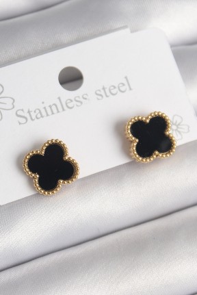 316l çelik Gold Renk Siyah Yonca Model Kadın Küpe 316l çelik Gold Renk Siyah Yonca Model Kadın Küpe