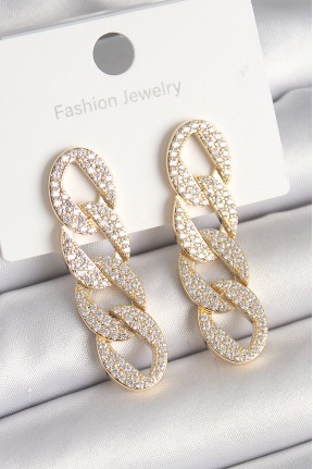 Pirinç Gold Renk Zirkon Taşlı Zincir Model Kadın Küpe Pirinç Gold Renk Zirkon Taşlı Zincir Model Kadın Küpe